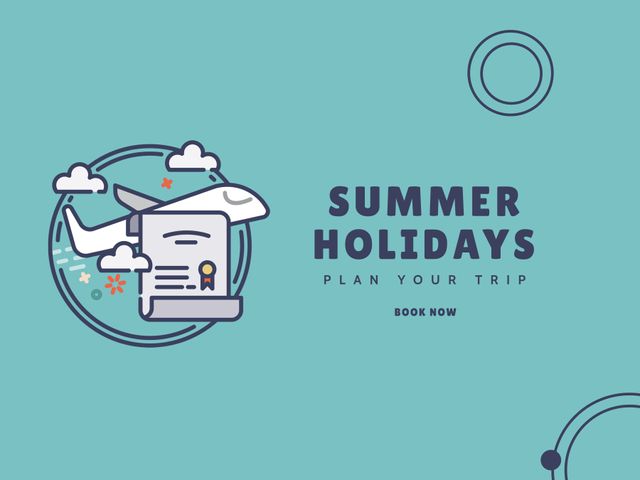 Summer Holidays Travel Ad with Airplane and Ticket Graphic - Download Free Stock Templates Pikwizard.com