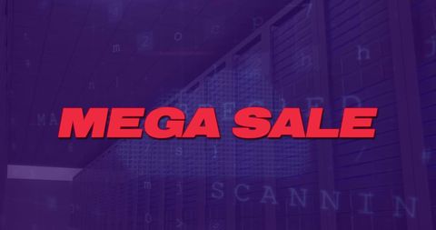 Mega sale concept with digital interface and server room