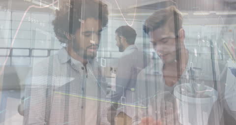 Business Professionals Analyzing Trending Financial Data in Modern Office