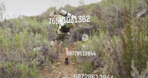 Caucasian Male Hiker Analyzed by Digital Data in Mountainous Area