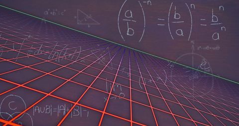Abstract grid with mathematical equations on dark background