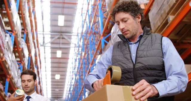 Workers Packaging Boxes in Large Warehouse - Download Free Stock Images Pikwizard.com