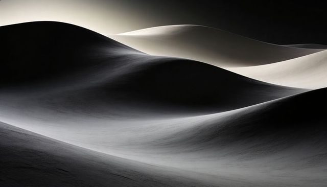 Monochrome Sand Dune Waves at Low Sun — Minimal High-Contrast Desert Ridges and Ripples