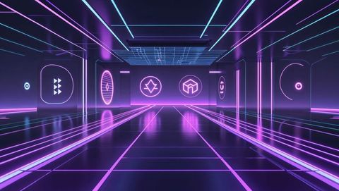 Futuristic Neon Sci-fi Corridor with Glowing Symbols
