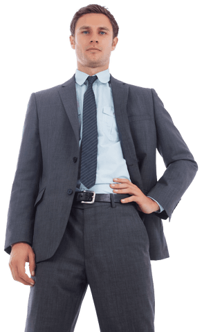 Transparent Confident Businessman Posing in Gray Suit