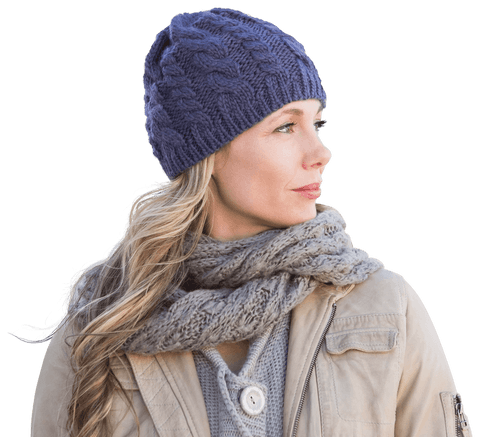 Winter Woman in Knit Hat and Scarf on Transparent Background