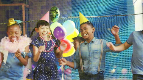 Joyful Children Dancing at a Colorful Birthday Party