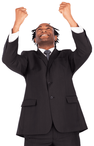 Transparent background of joyful businessman celebrating