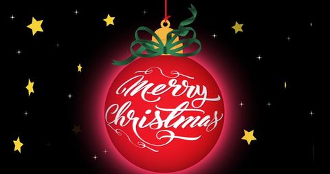 Christmas Greeting on Red Bauble with Stars