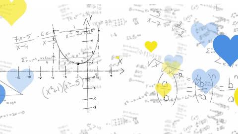 Mathematical Equations with Blue and Yellow Heart Design