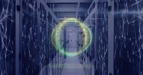 futuristic neon shapes in data center corridor - Download Free Stock Images Pikwizard.com