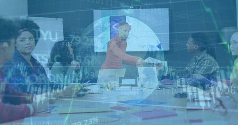 Business Meeting Discussing Global Financial Data