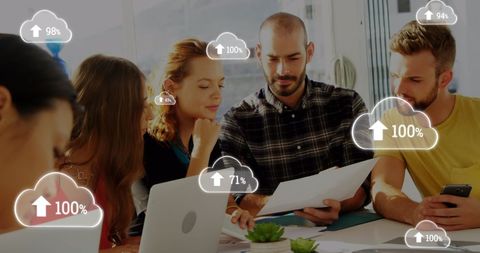 team collaboration with cloud connectivity interface - Download Free Stock Images Pikwizard.com