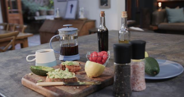 Healthy Breakfast with Avocado Toast and French Press Coffee on Rustic Table - Download Free Stock Images Pikwizard.com