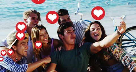 Group Friends Taking Selfie Beach Popularity Growth