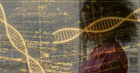 Researcher analyzing data with dna and digital interface