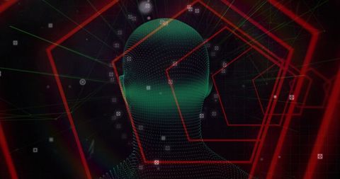 Abstract digital era head and geometric patterns