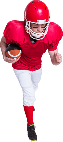 Transparent football player in action holding ball and running