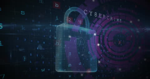 Cybersecurity Lock Icon with Data Processing Concept Animation