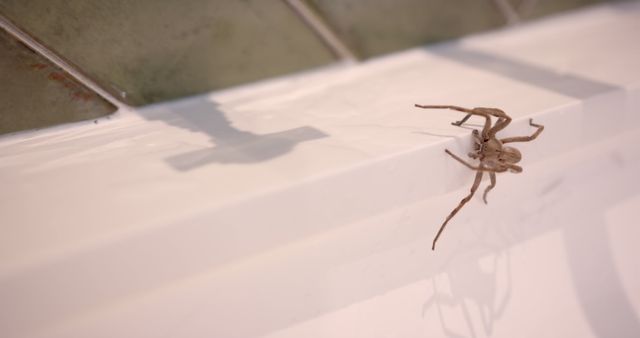 Close-up of Brown Spider on Bathroom Sink Edge - Download Free Stock Images Pikwizard.com