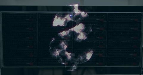 Glowing dollar symbol spinning against computer servers