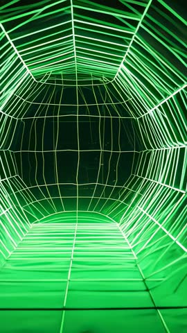 Neon Hexagon Tunnel Moving Forward with Pulsating Grid Lines — Futuristic Vertical Motion