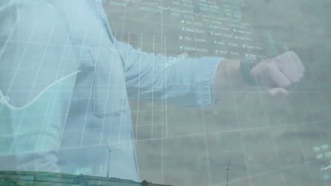 Businessman Using Smartwatch with Financial Graph Overlay