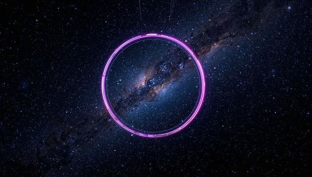 Futuristic Neon Ring Floating in Galactic Void