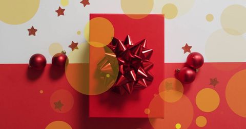 Festive Red Gift and Decorations with Luminous Overlay