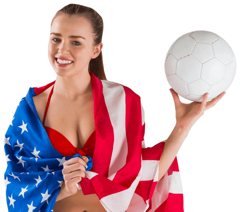 cheerful woman with us flag drape holding transparent soccer ball - Download Free Stock Videos Pikwizard.com