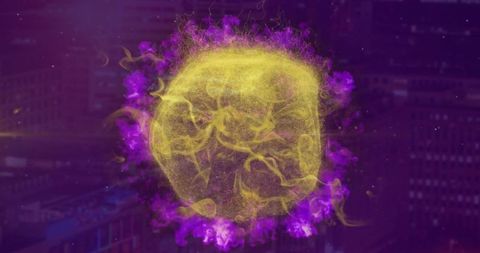 Hovering Neon Orb in City's Nighttime Gridscape