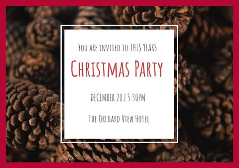 Rustic christmas party invitation with pine cones background