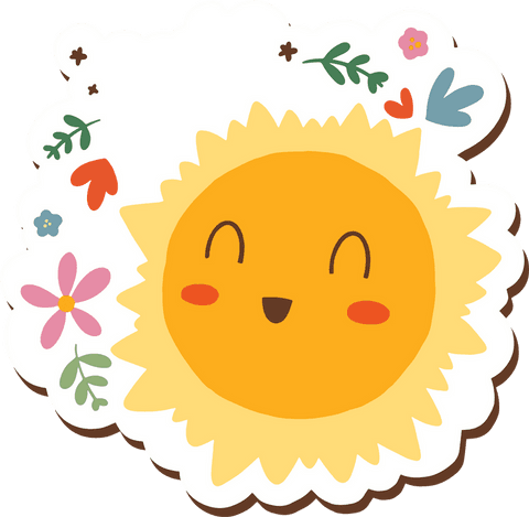 Transparent smiling sun with floral accents for cheerful designs