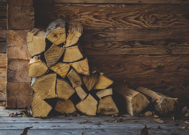 Stack of Firewood Against Rustic Wooden Wall - Download Free Stock Photos Pikwizard.com