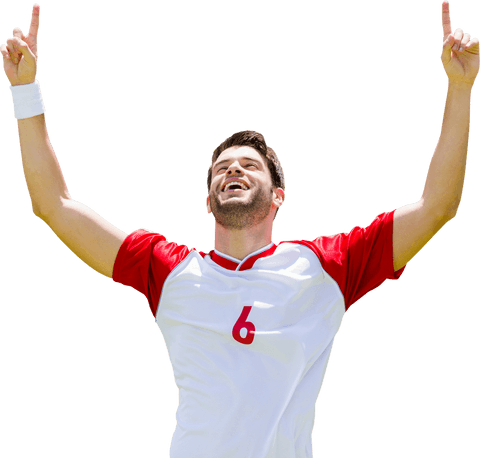 Caucasian Male Soccer Player Celebrating on Transparent Background