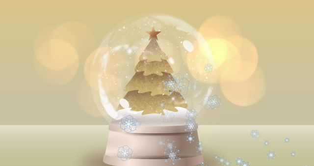 Captures a snow globe featuring a majestic Christmas tree amidst swirling snowflakes. Ideal for invoking holiday spirit in greeting cards, winter campaigns, festive decorations, and digital designs celebrating Christmas and seasonal holidays. Appeals to those appreciating winter wonderlands and festive ornaments.