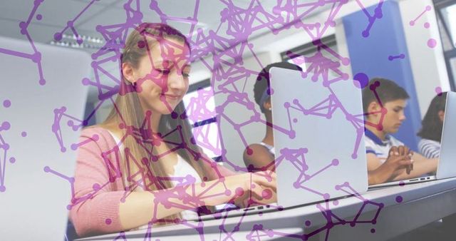 Teen Girl Engaged with Technology in Modern Computer Lab