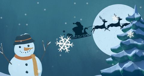 Winter Night Magic with Santa and Snowman Under Moonlight