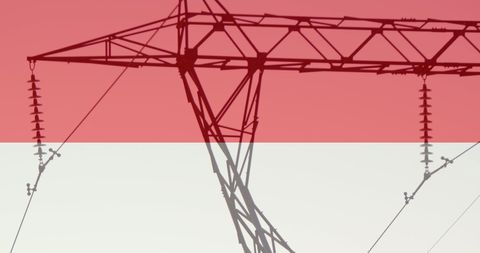 Indonesian Flag Over Power Pylons, Symbolic International Crisis Concept - Download Free Stock Images Pikwizard.com