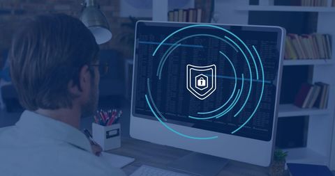 Cybersecurity Expert at Work with Secure Digital Interface