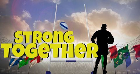 Rugby player silhouette with inspiring strong together message