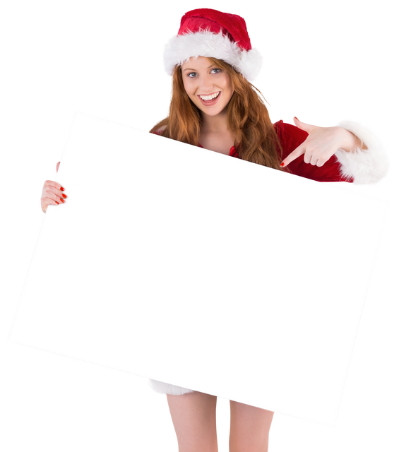 Transparent festive redhead wearing Santa hat holding blank sign smiling - Download Free Stock Videos Pikwizard.com