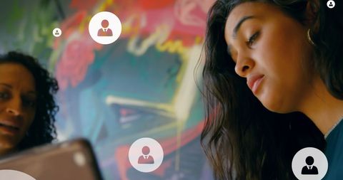 Creative Teamwork with Digital Communication Icons and Vivid Background