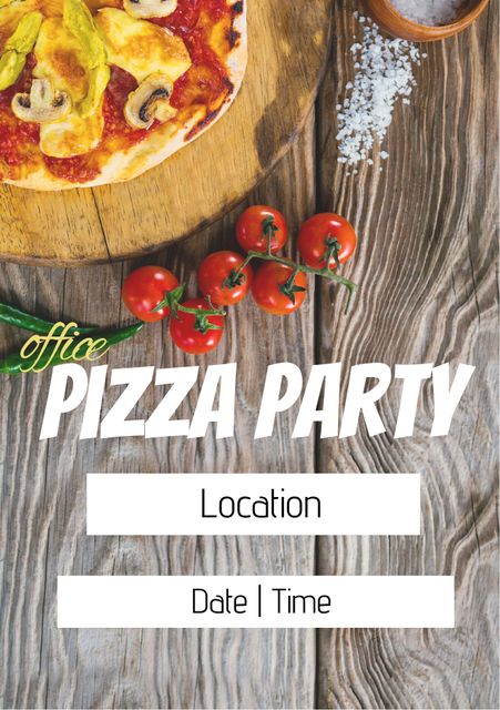 Casual Office Pizza Party Invitation with Fresh Toppings and Details - Download Free Stock Templates Pikwizard.com