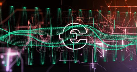 Euro currency symbol with digital data streams in abstract design