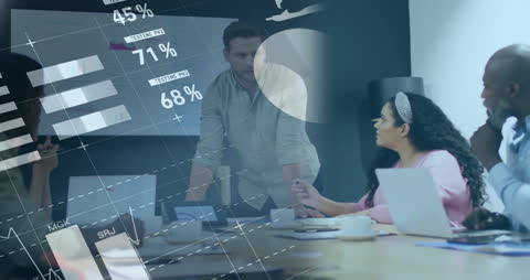 Innovative Team Analyzing Digital Financial Data Trends in Modern Office