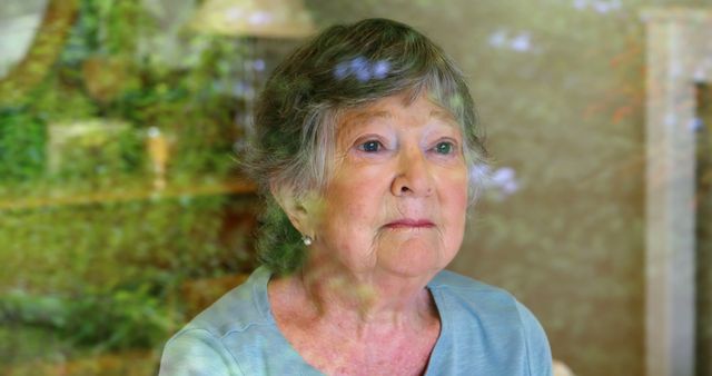 Senior Woman Reflecting Through a Window with Nature Reflections - Download Free Stock Images Pikwizard.com