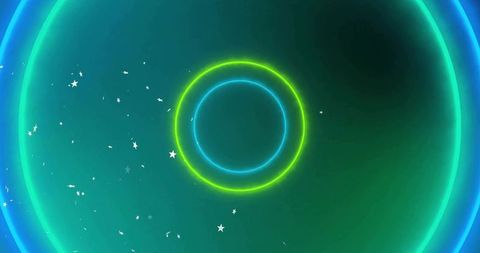 Vibrant Concentric Neon Rings with Cosmic Particles