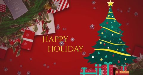 Festive Christmas Greeting Card with Tree and Gifts