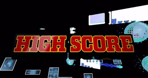 Digital High Score in Abstract Space with Floating Screens